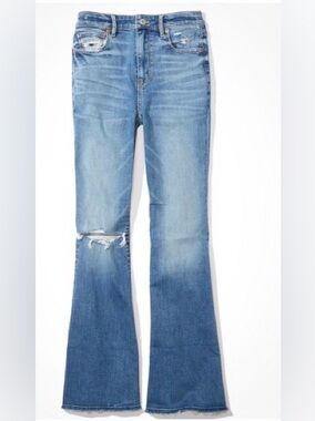 High Waisted Stretch Distressed Flare Jeans